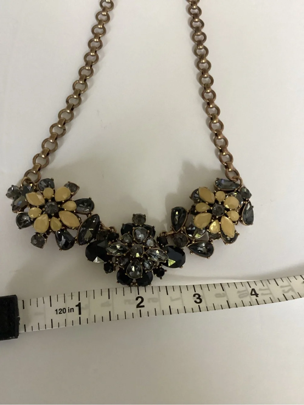 J. Crew Floral Crystal Statement Bib Necklace Black Gold Tone Maximalist